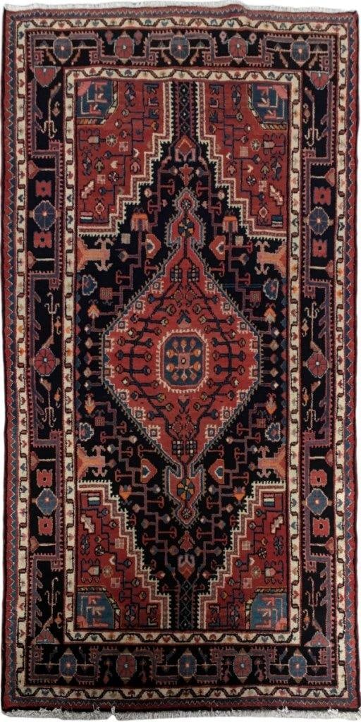 Handcrafted 3'9 x 6'2 Red Persian Hamadan Rug Artisan Made: Handcrafted 3'9 x 6'2 Red Persian Hamadan Rug Artisan Made Free continental US Shipping Transform your space with the timeless elegance of this handcrafted 3.9 x 6.2 Red Persian Hamadan Rug. Expertly 
