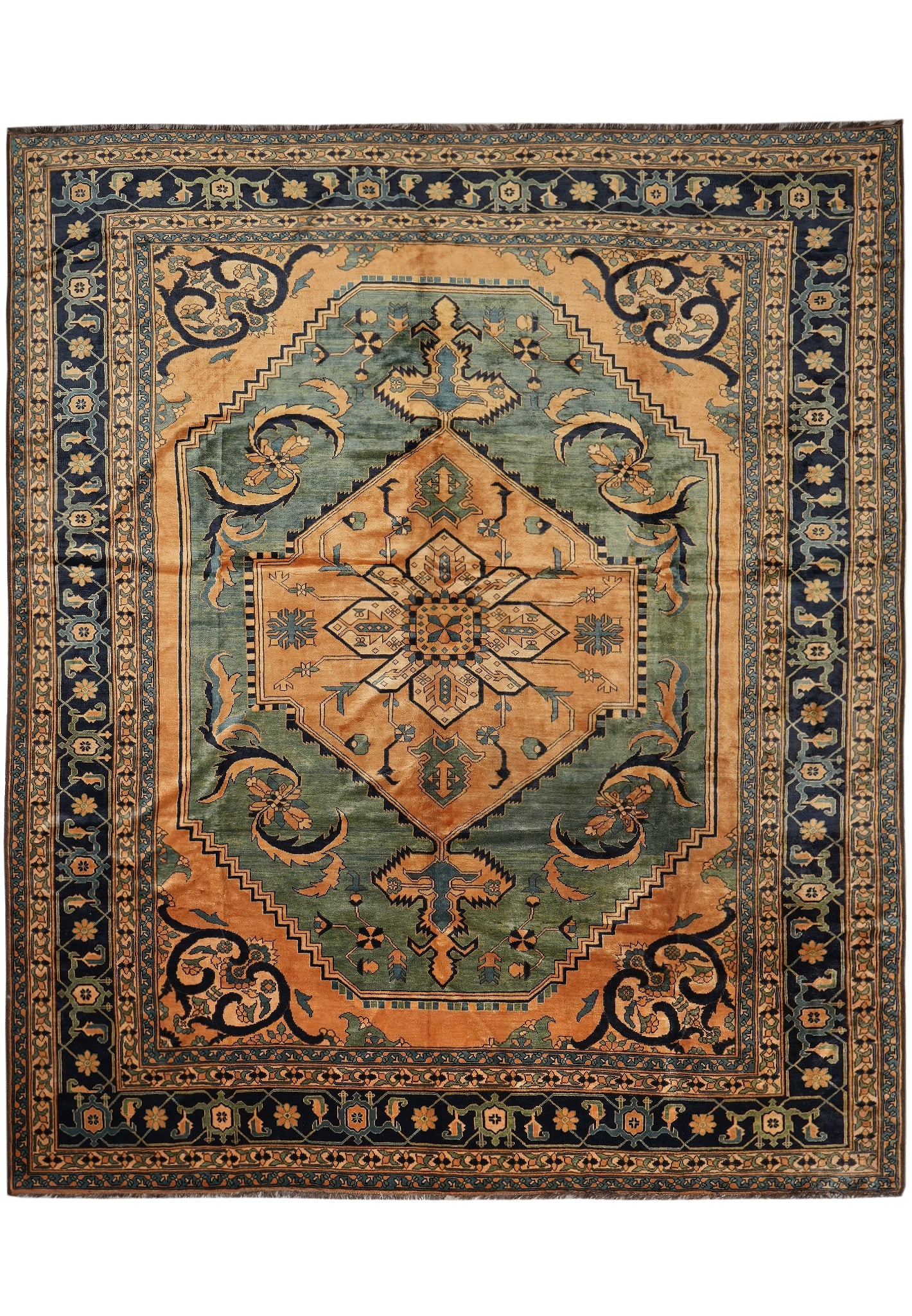 10.6 x 12.8 Hand-Knotted Afghan Chechen Wool Carpet Tribal Design (1 of 10)