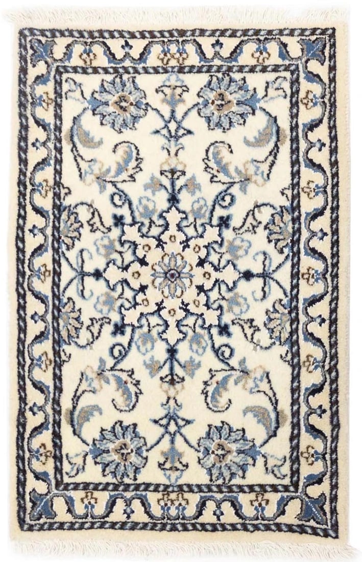 Hand-Knotted Wool Area Rug with Vintage Nain Tabas Floral Pattern 1'10 x 2'10: Hand-Knotted Wool Area Rug with Vintage Nain Tabas Floral Pattern 1'10 x 2'10 This vintage Nain Tabas area rug features a classic floral design in shades of cream, blue, brown, maroon, and purple-navy