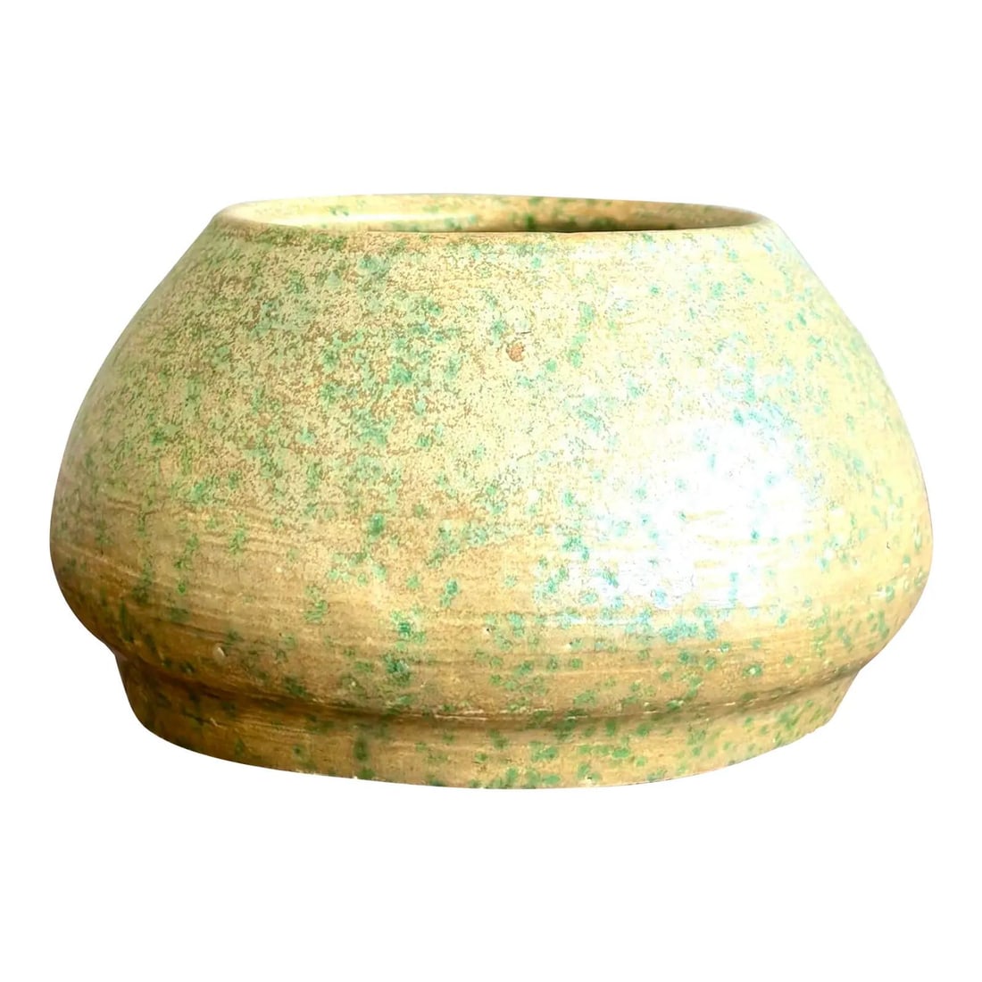 Vintage Boho Ceramic Bowl in Earthy Saffron and Green (1 of 6)