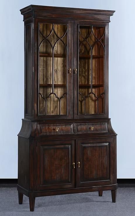 Rosalind Victorian Style China Cabinet Solid Wood Dark Rustic Pecan: Rosalind Victorian Style China Cabinet Solid Wood Dark Rustic Pecan Introducing the Victorian Style Rosalind China Cabinet, a stunning piece crafted in a dark rustic pecan finish that evokes the elega