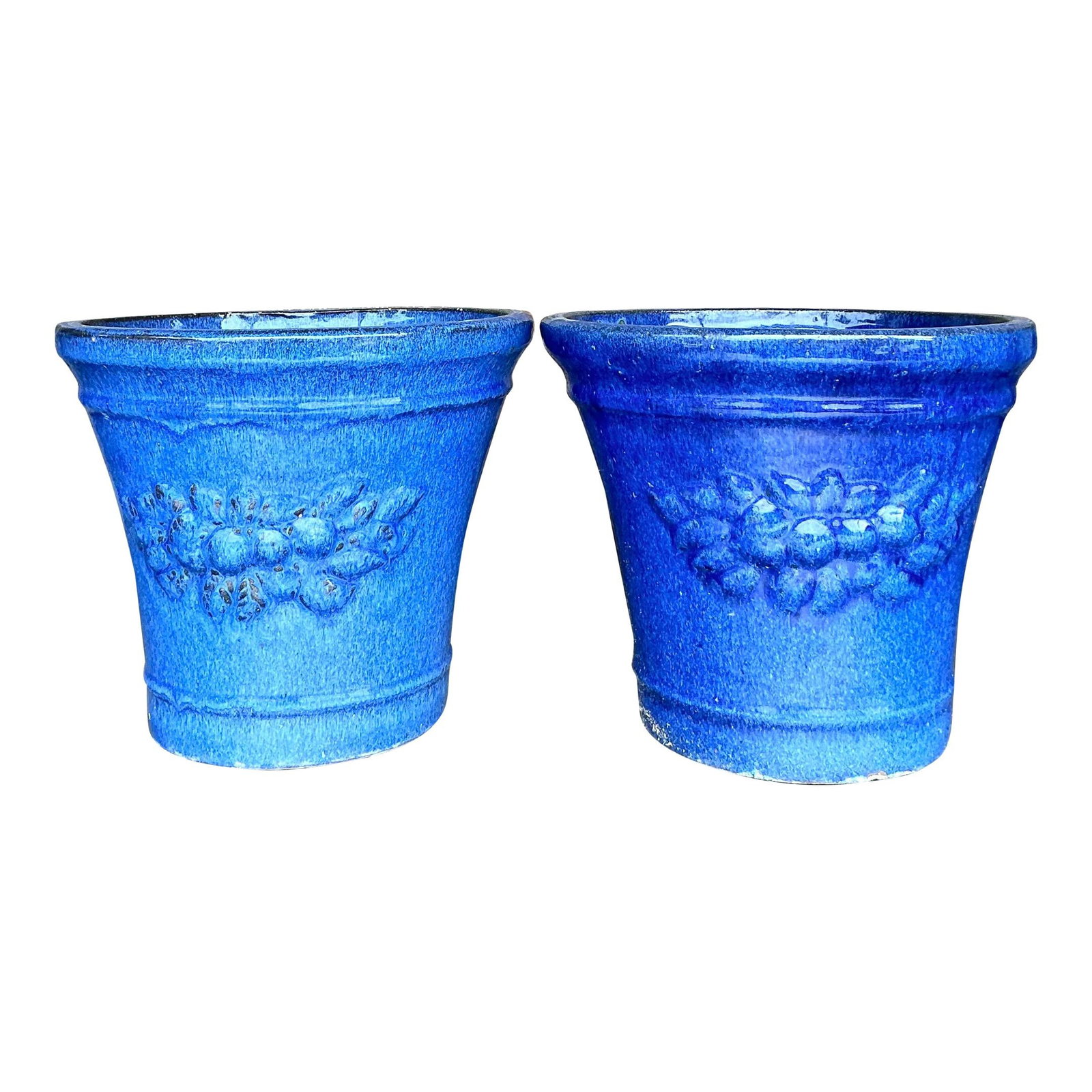 Charming Vintage Boho Pair of Glazed Ceramic Pots 12x12x8 (1 of 10)