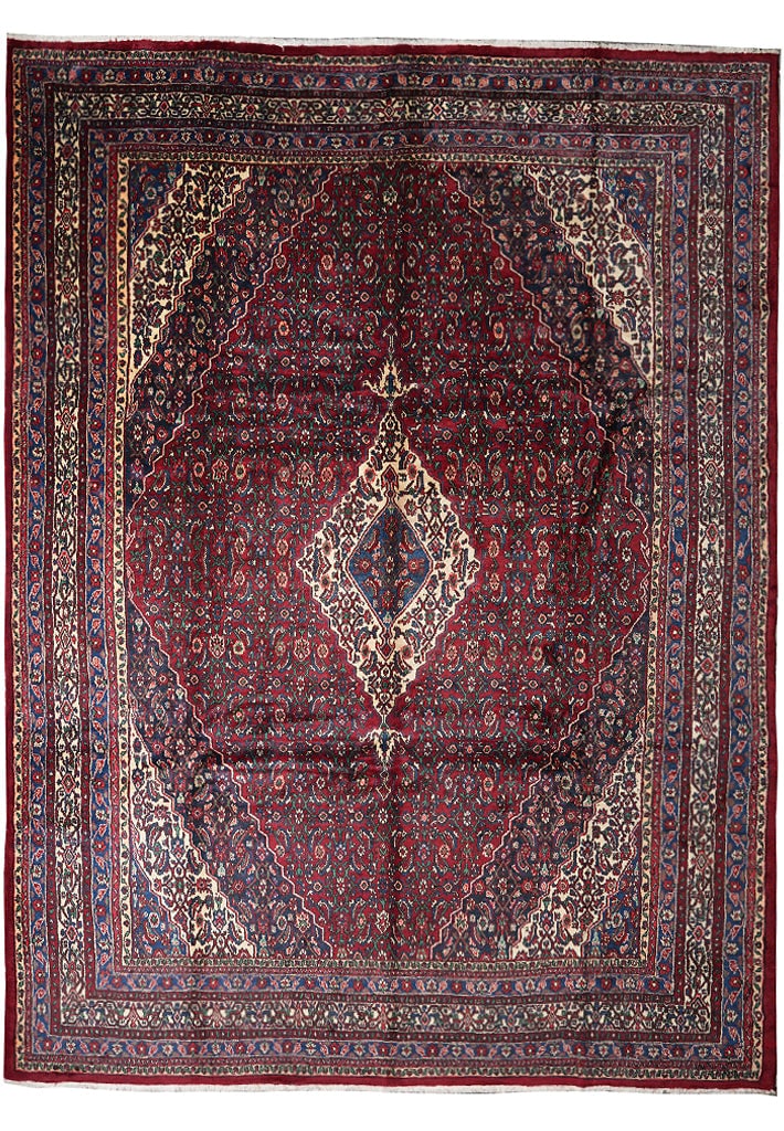 11 x 13.9 Hand-Knotted Antique Red Persian Kuristan Wool Rug: 11 x 13.9 Hand-Knotted Antique Red Persian Kuristan Wool Rug Free continental US Shipping This hand-knotted Persian Tribal Kuristan rug features an antique red background with navy blue, ivory, soft r