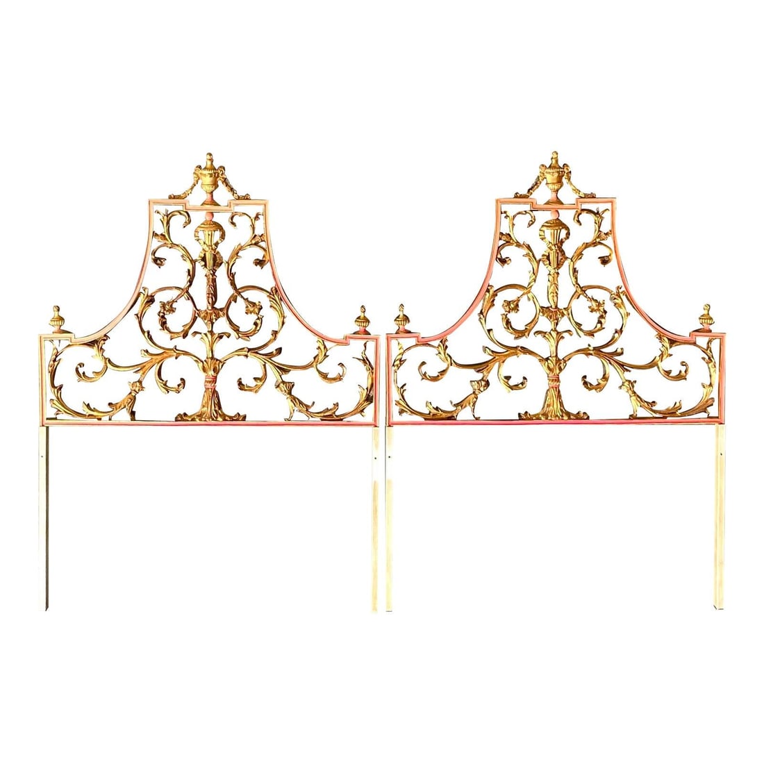 Vintage Palladio Italian Gilt Metal Twin Headboards - Pair: Vintage Palladio Italian Gilt Metal Twin Headboards - Pair This exquisite pair of vintage Italian twin headboards showcases the craftsmanship of the renowned Palladio group. Featuring a stunning gilt 