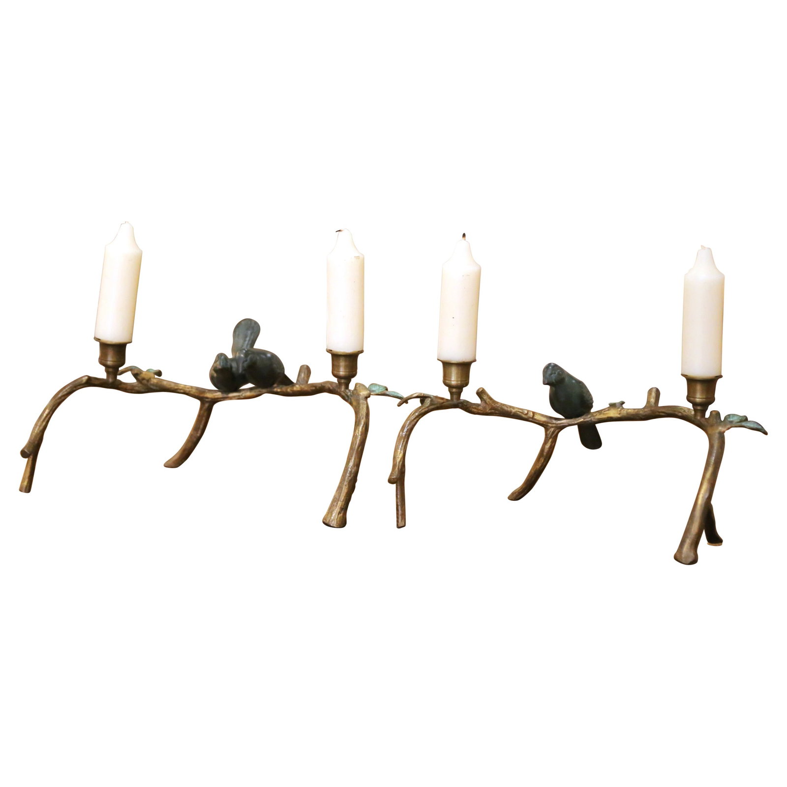 Set of 2 cast iron bird branch candelabras with 2 lights (1 of 10)