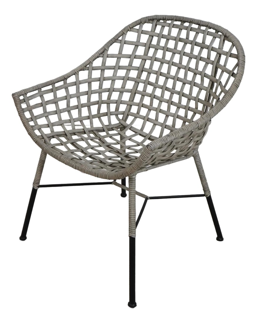 Van Der Leeden Mid Century Modern Garden Chair White Metal Legs: Van Der Leeden Mid Century Modern Garden Chair White Metal Legs This Mid Century Modern Style Garden Chair showcases a beautifully woven back and sturdy metal legs, embodying the sleek and functional 