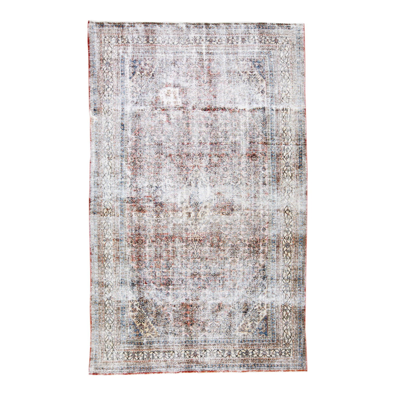 Vintage Persian Handmade Floral Wool Rug Blue 13'7 x 18'9: Vintage Persian Handmade Floral Wool Rug Blue 13'7 x 18'9 This stunning Vintage Persian rug features a beautifully distressed hand-knotted design, showcasing a rich blue color field complemented by a 