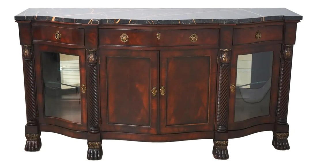 Henredon Natchez Curio Sideboard with Marble Top and Carved Feet (1 of 10)
