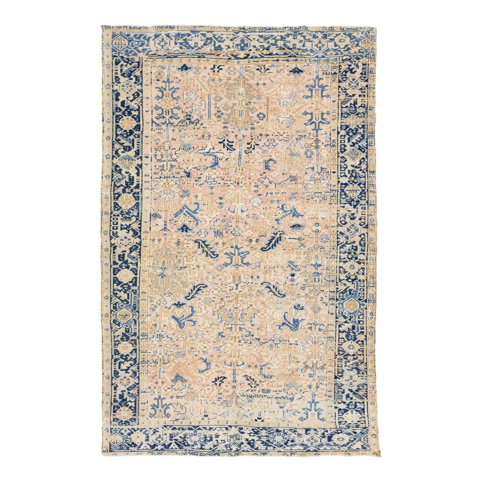 1920s Antique Persian Heriz Handmade Wool Rug Peach Color Allover Design: 1920s Antique Persian Heriz Handmade Wool Rug Peach Color Allover Design Discover the beauty of this 1920s Antique Persian Heriz rug, a stunning blend of timeless elegance and sophistication. Hand-kno