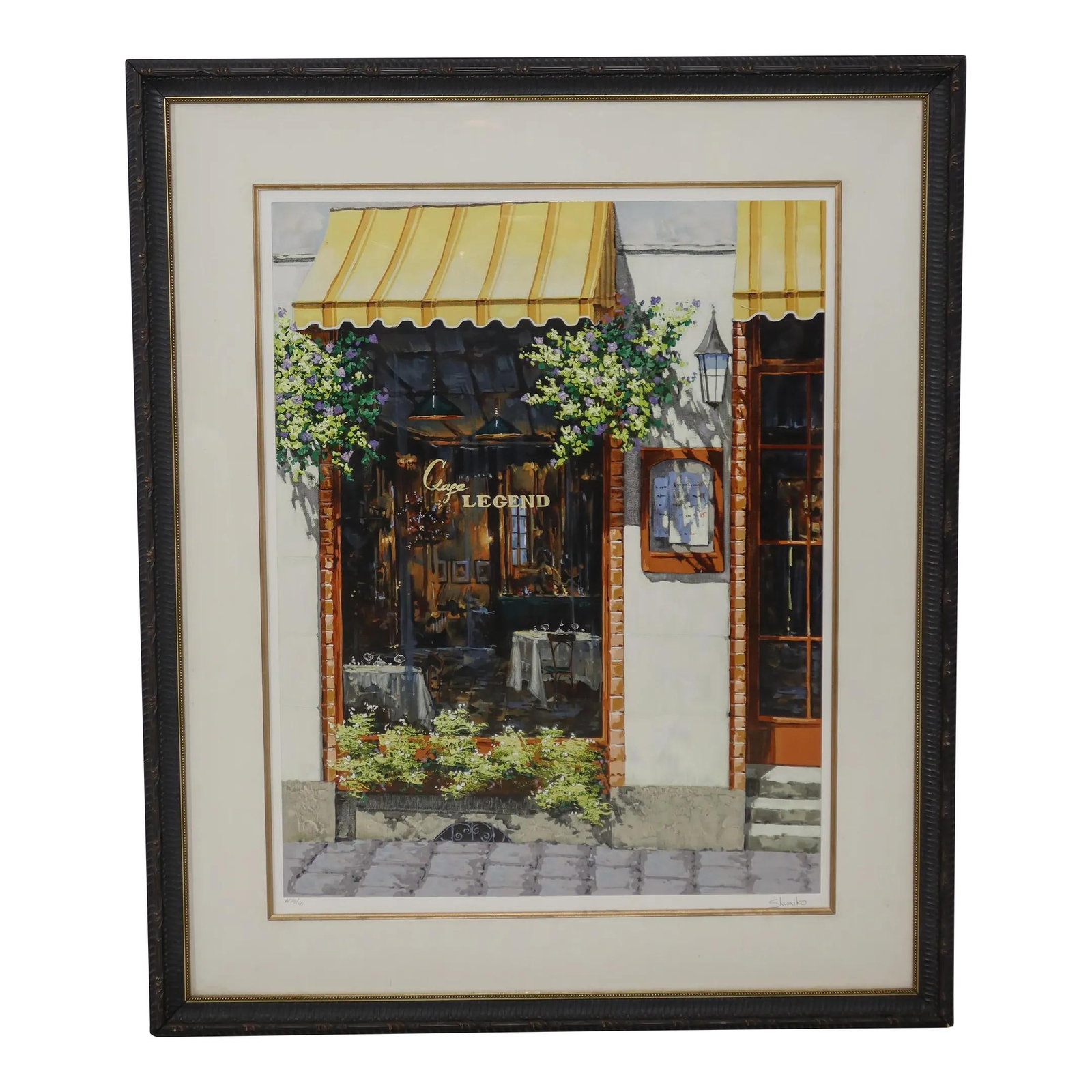 Shvaiko Cafe Legend Limited Edition Serigraph 25 of 40 Framed Art: Shvaiko Cafe Legend Limited Edition Serigraph 25 of 40 Framed Art This exquisite framed and matted serigraph titled 'Cafe Legend' is a remarkable piece by a Russian artist, crafted around the 1980s. W