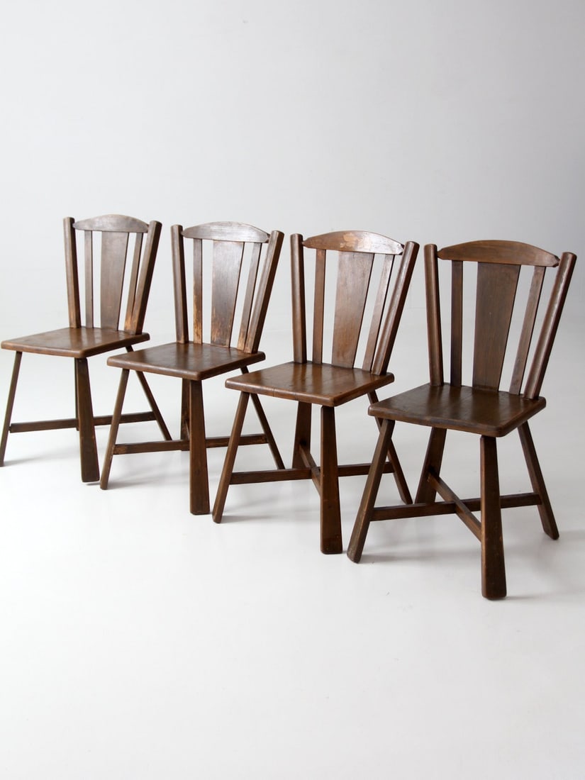 Set of 4 Vintage Wood Dining Chairs American Folk Mid Century (1 of 18)