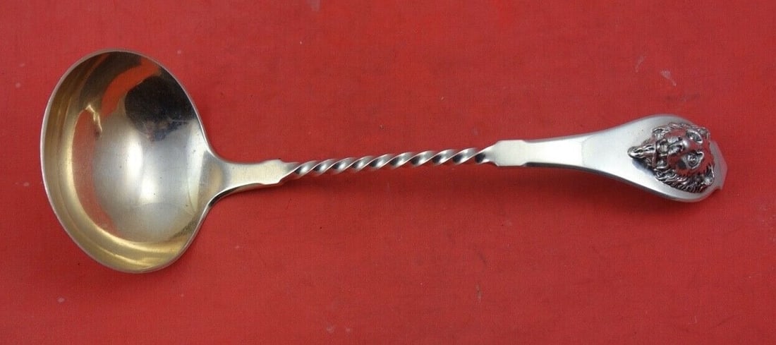 Gorham Sterling Silver Gravy Ladle 8 Inches c. 1865 Bear Design: Gorham Sterling Silver Gravy Ladle 8 Inches c. 1865 Bear Design This exquisite Gorham gravy ladle, crafted from sterling silver and dating back to circa 1865, features an elegant applied bear design a