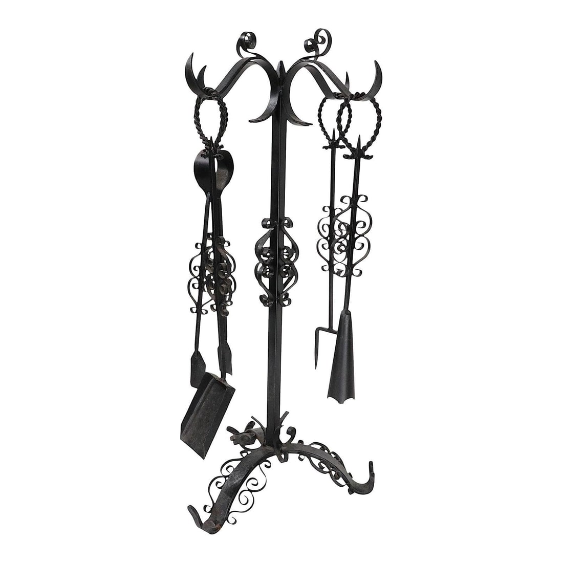Spanish Style Wrought Iron Fireplace Tools Five Piece Vintage Set (1 of 8)