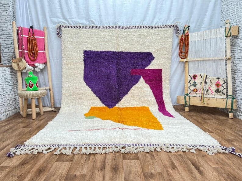 Handwoven Colorful Moroccan Rug 8 x 5 Feet 100% Wool: Handwoven Colorful Moroccan Rug 8 x 5 Feet 100% Wool Experience the vibrant charm of this Fabulous Authentic Colorful Rug, handwoven by skilled Berber women weavers in the Atlas Mountains. Crafted usi