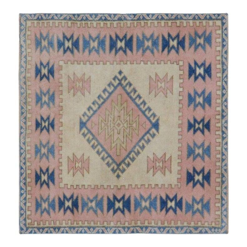 Hand-Knotted Wool Anatolian Rug Tan 3'7" x 3'6" Vintage Turkish: Hand-Knotted Wool Anatolian Rug Tan 3'7" x 3'6" Vintage Turkish This vintage Turkish Anatolian wool rug is hand-knotted using traditional rug-making techniques. The rug features a blend of timeless cr