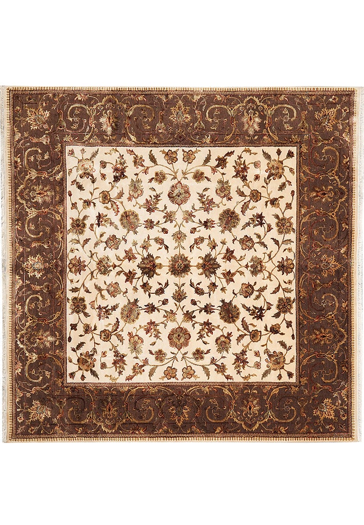 10 x 10 Hand-Knotted Wool Silk Jaipur Square Rug Ivory Floral: 10 x 10 Hand-Knotted Wool Silk Jaipur Square Rug Ivory Floral Free continental US Shipping This 10 x 10 square hand-knotted Jaipur rug is expertly crafted in India using a blend of wool and silk. The 