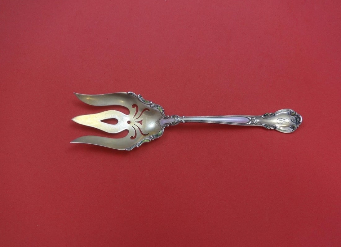 Gorham Chantilly Sterling Silver Salad Fork with Vermeil Enamel Lacing: Gorham Chantilly Sterling Silver Salad Fork with Vermeil Enamel Lacing This exquisite salad serving fork is part of the Chantilly pattern by Gorham, crafted from sterling silver and featuring a beauti