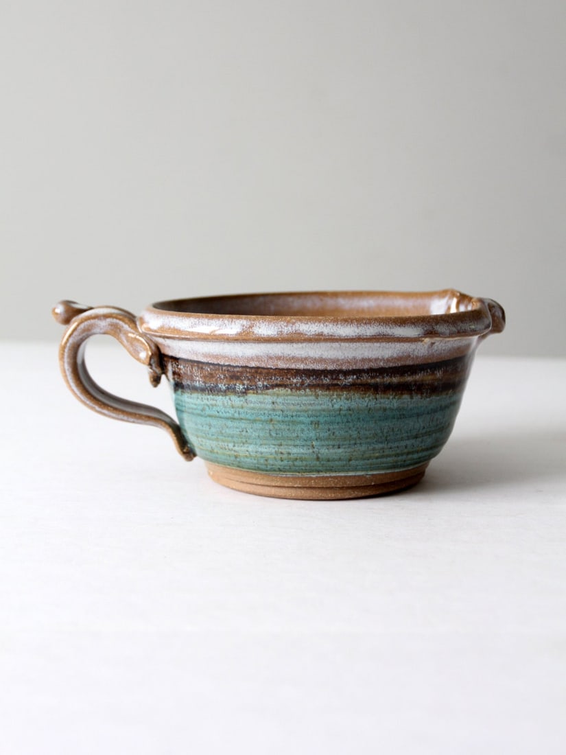 Artist-Signed Vintage Studio Pottery Batter Bowl Turquoise Glaze (1 of 10)