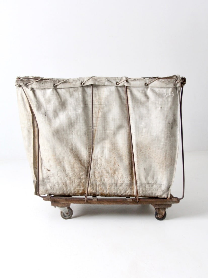 Shamrock Canvas Laundry Cart Industrial Steel and Wood 40 inch (1 of 17)