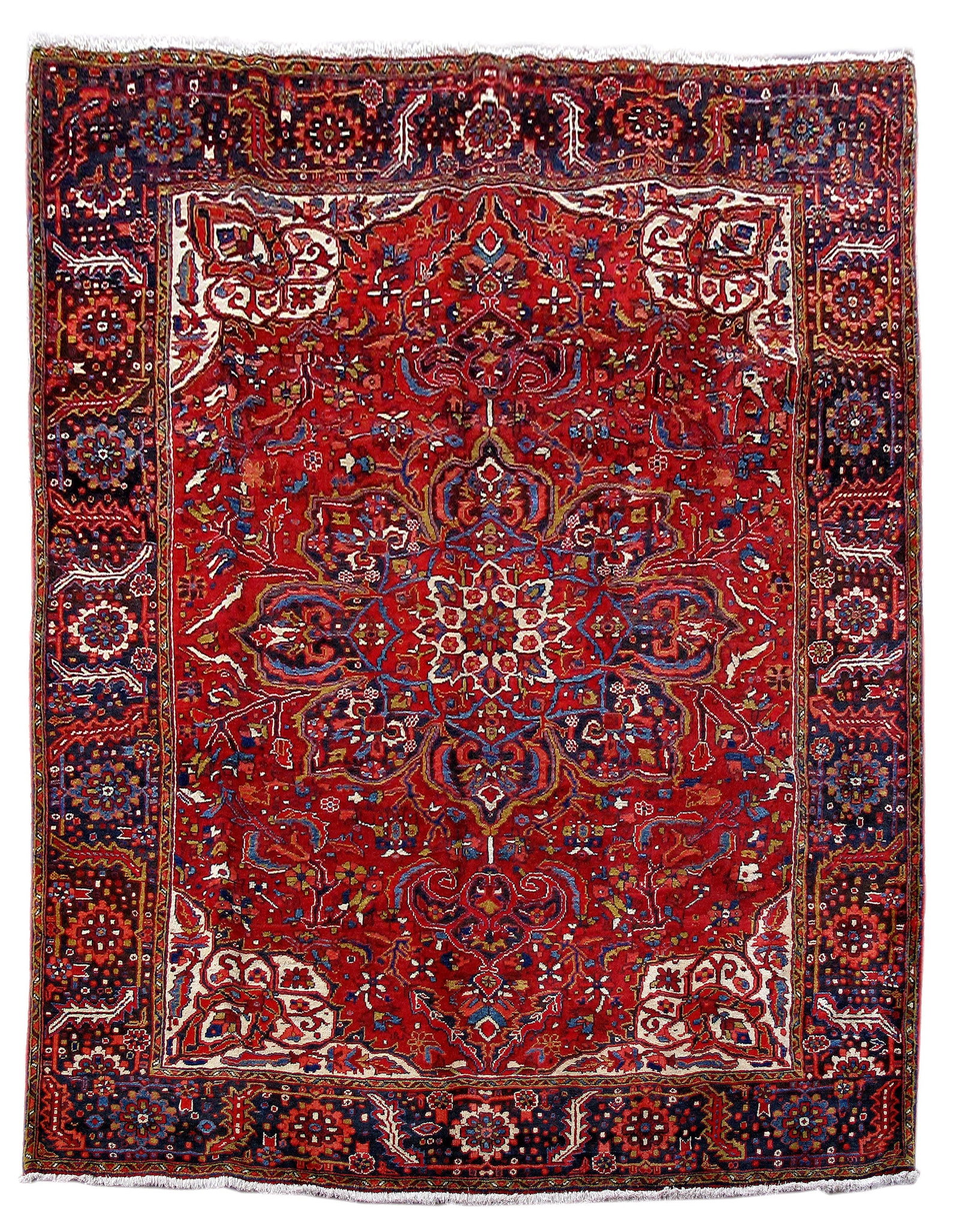 Handcrafted 8.7 x 11.3 Red Persian Heriz Area Rug: Handcrafted 8.7 x 11.3 Red Persian Heriz Area Rug Free continental US Shipping Enhance your living space with the exquisite 8.7 x 11.3 Red Persian Heriz Rug, a stunning embodiment of traditional Persi