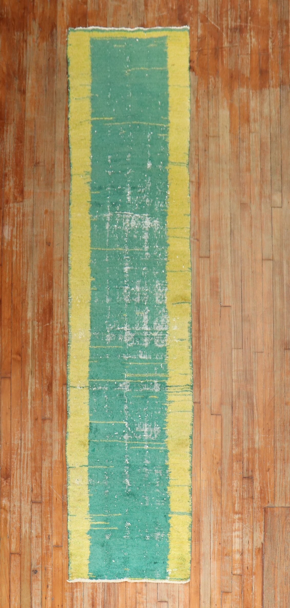 2' 3" x 10' 8" Turkish Anatolian Runner Green Field Yellow Border (1 of 7)