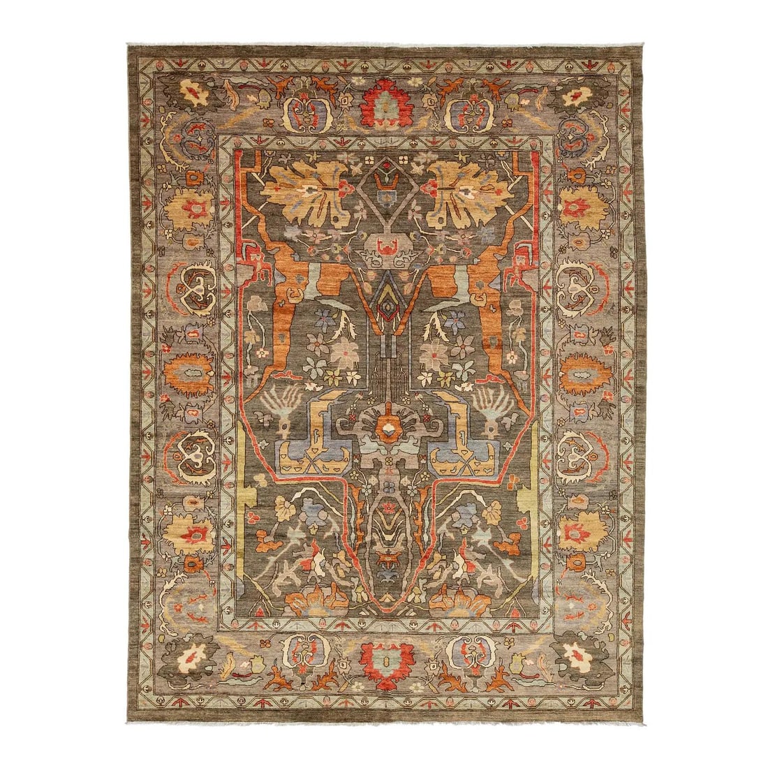 9' x 11'9" Wool Rug With Modern Bidjar Motif in Charcoal and Terra Cotta (1 of 10)