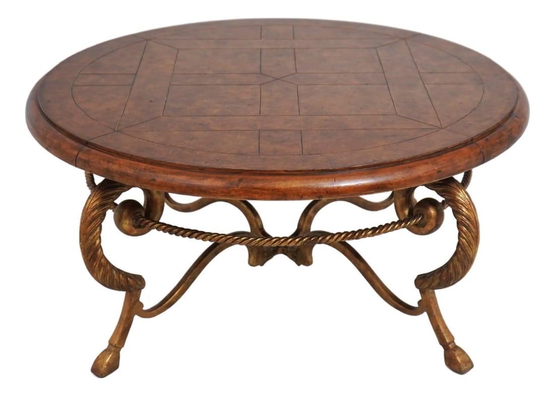 47w x 47d x 22h Traditional Coffee Table Leather Top Metal Base (1 of 10)
