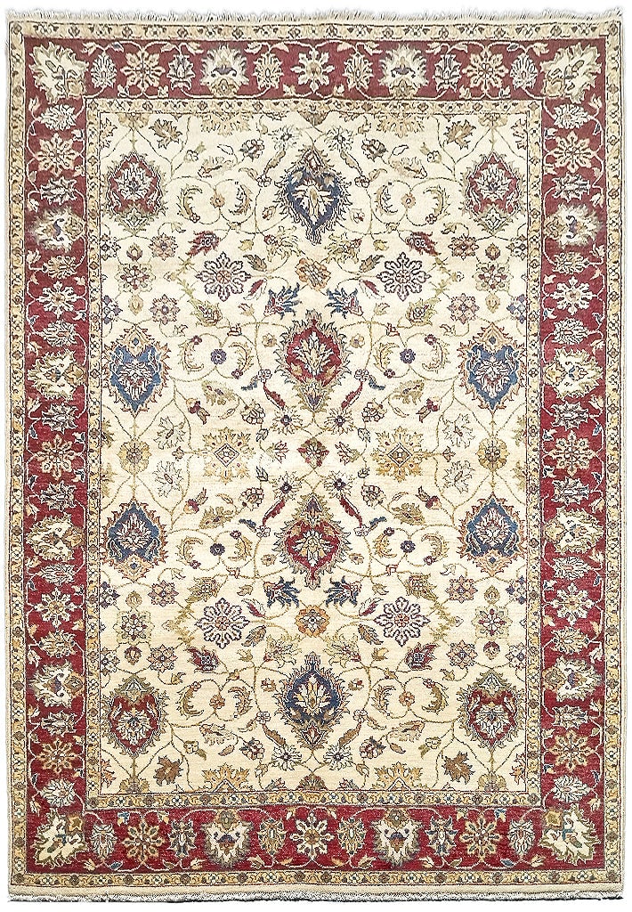 5.6x8.2 Ivory Vegetable Dyed Chobi Rug Handmade in India (1 of 9)