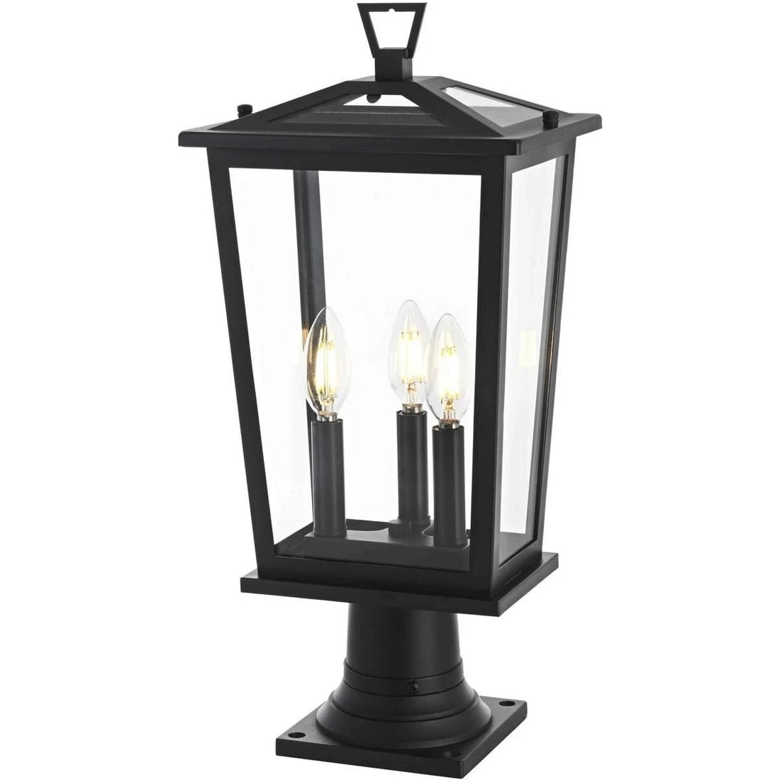 Berks 3 Light Outdoor Wall Lantern Black Clear Glass 20.5 in: Berks 3 Light Outdoor Wall Lantern Black Clear Glass 20.5 in Outdoor wall light fixture with a black finish, clear glass, and iron and glass construction. It features 3 lights, hardwired electric powe