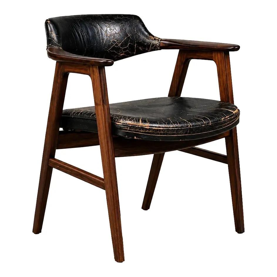 Erik Kirkegaard Danish Rosewood Dining Arm Chair Black Leather (1 of 9)