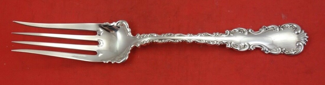 Whiting Gorham Louis XV Sterling Silver Cold Meat Fork 9": Whiting Gorham Louis XV Sterling Silver Cold Meat Fork 9" This exquisite cold meat fork, crafted in the elegant Louis XV pattern by Whiting Gorham, showcases fine artistry in sterling silver. Measurin