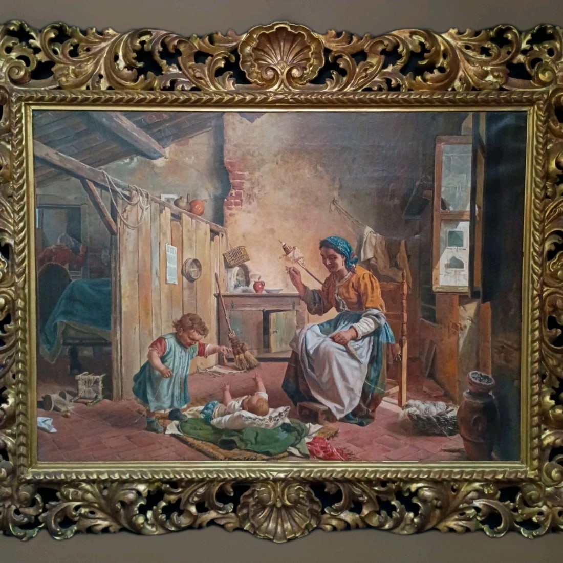 Framed 19th C Italian Oil Painting by Paolo Fossi Mother and Child (1 of 17)