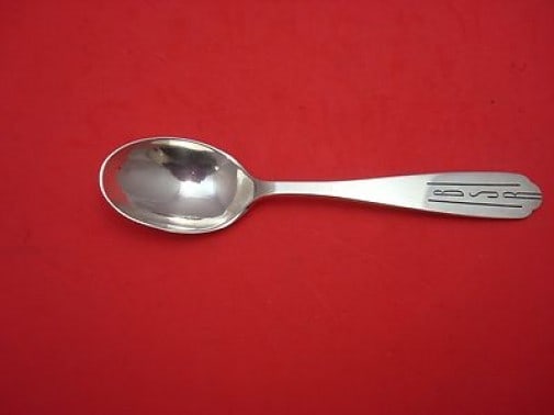 Dirk Van Erp Pattern 20 Sterling Silver Teaspoon 6 inch Monogrammed BSR: Dirk Van Erp Pattern 20 Sterling Silver Teaspoon 6 inch Monogrammed BSR Discover the exquisite craftsmanship of the Pattern 20 Sterling Silver Teaspoon by Dirk Van Erp. This 6-inch spoon showcases the
