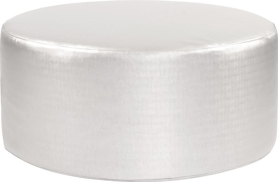 Howard Elliott Luxe Faux Leather Ottoman Slipcover Metallic Mercury Silver (1 of 1)