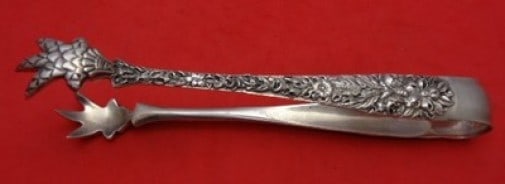 Large Sterling Silver Sugar Tongs Repousse Pattern 5 3/4 Unknown Maker (1 of 1)