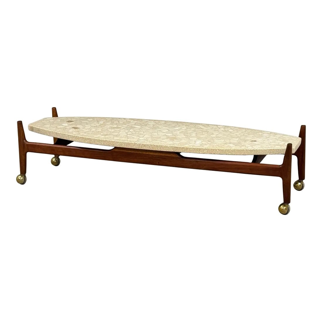 1960s Harvey Probber Walnut Terrazzo Coffee Table USA: 1960s Harvey Probber Walnut Terrazzo Coffee Table USA This stunning mid-century modern coffee table features a walnut base and a beautiful terrazzo stone top, designed by the renowned Harvey Probber. 