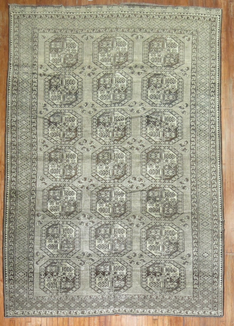 8' x 12' Mid 20th Century Afghan Ersari Room Rug: 8' x 12' Mid 20th Century Afghan Ersari Room Rug Vintage Afghan Ersari room rug from the mid-20th century with a gray-brown palette and an intricate geometric pattern. Pre-owned condition. Specificati