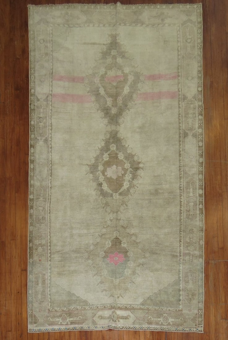 6' 4" x 12' 1" Turkish Kars Gallery Rug with Pink Tones: 6' 4" x 12' 1" Turkish Kars Gallery Rug with Pink Tones Vintage Turkish Kars gallery rug with pink accents. This mid 20th century rug features a central medallion design with floral motifs and an intr