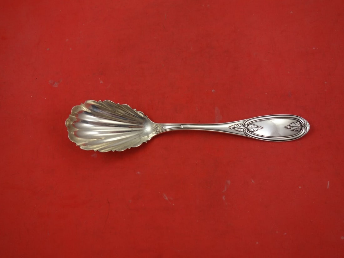 Olive Pattern Coin Silver Preserve Spoon 8" Pear & Bacall c. 1850-1875 (1 of 2)
