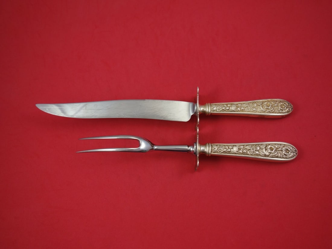 Stieff Corsage Sterling Silver 2pc Roast Carving Set 11 3/4" Vintage: Stieff Corsage Sterling Silver 2pc Roast Carving Set 11 3/4" Vintage This exquisite 2-piece roast carving set from Stieff features the elegant Corsage pattern, crafted from high-quality sterling silve