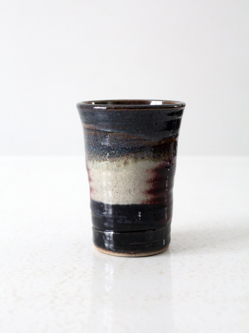 Signed Handmade Pottery Vase with Reactive Glaze - 2