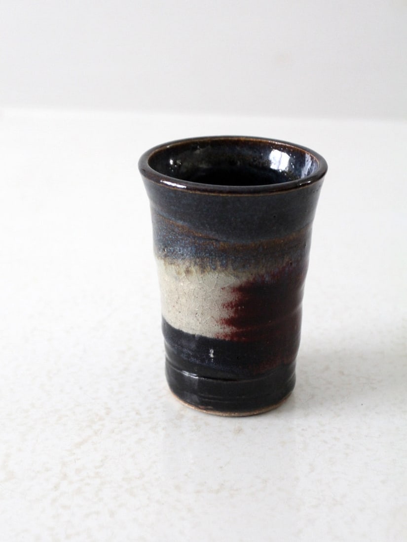 Signed Handmade Pottery Vase with Reactive Glaze - 5
