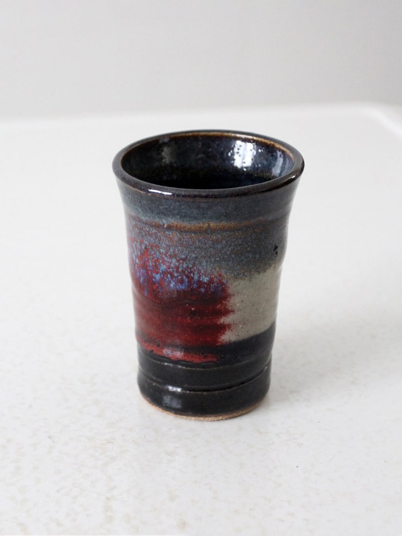 Signed Handmade Pottery Vase with Reactive Glaze - 6