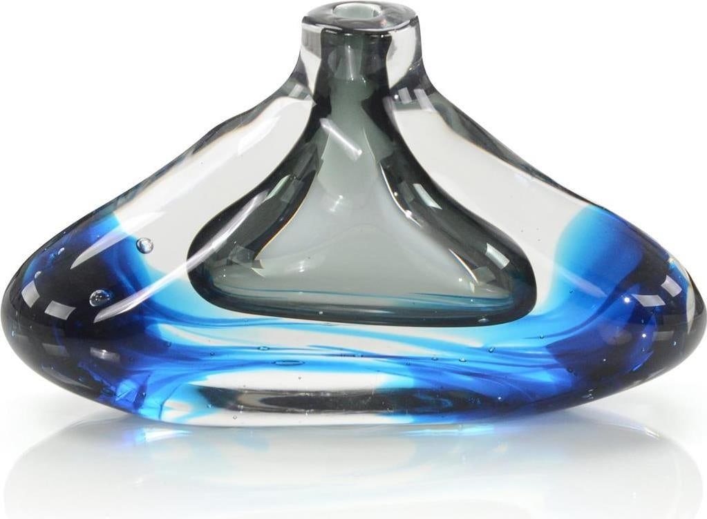 John-Richard Handblown Sky Blue Glass Vase Unique Art Piece: John-Richard Handblown Sky Blue Glass Vase Unique Art Piece Elevate your decor with this stunning handblown sky blue vase from John-Richard. With its unique design and beautiful vertical orientation, 