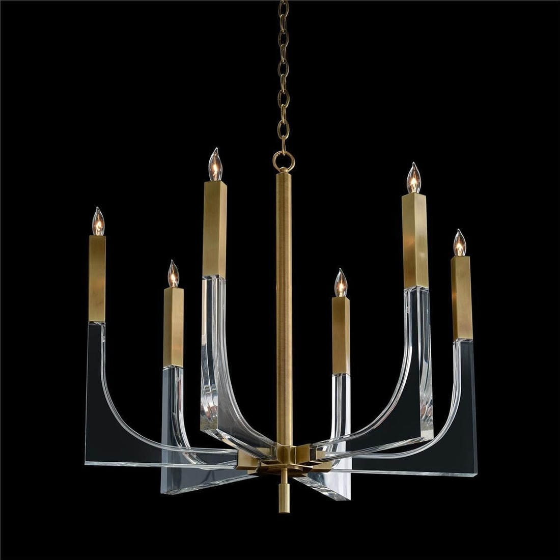 John-Richard Brass Acrylic Chandelier 6 Bulb UL-Listed (1 of 4)
