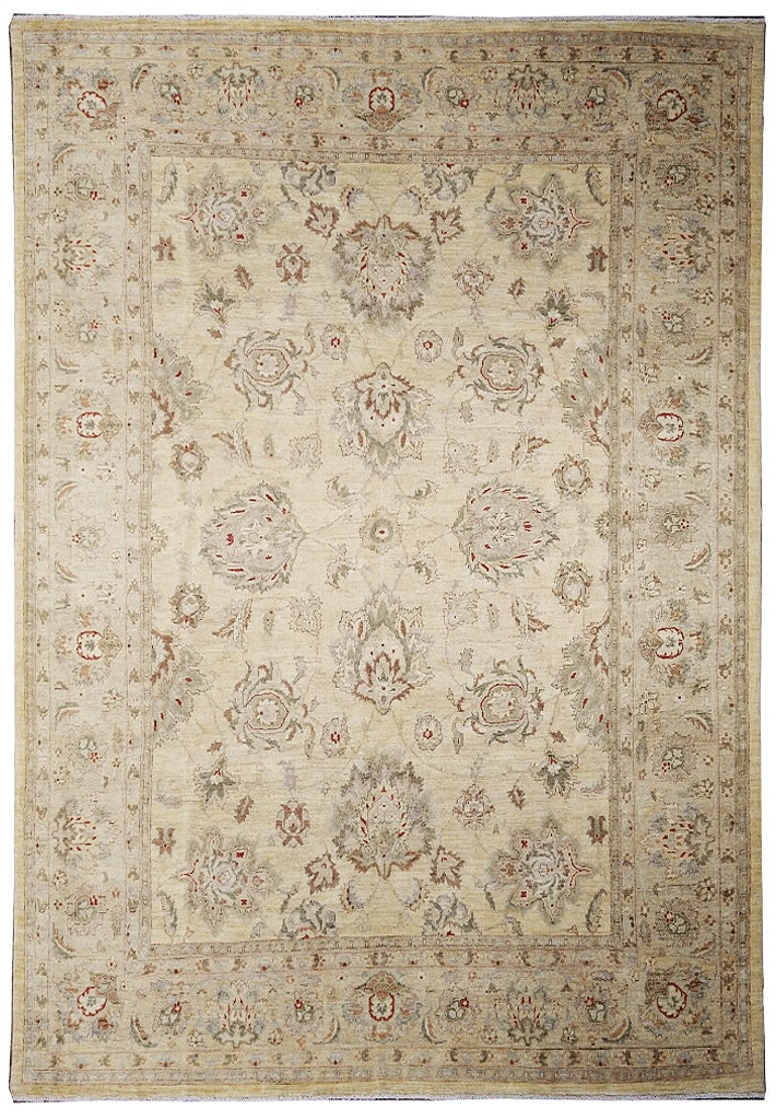 9 x 11.10 Transitional Oushak Wool Rug Beige Sage: 9 x 11.10 Transitional Oushak Wool Rug Beige Sage Free continental US Shipping Transitional Oushak wool rug in a pleasant beige and sage palette. This un-used rug offers a versatile design suited to a