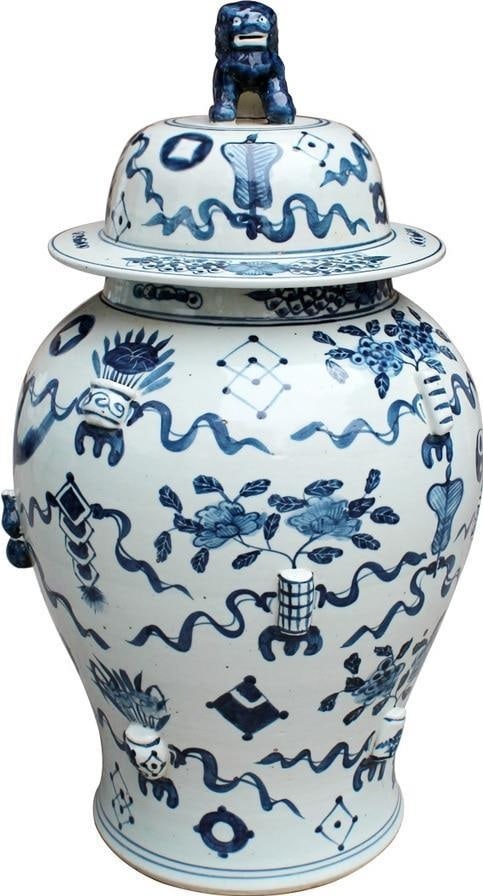 Handmade Asian Antique Style Blue Ceramic Temple Jar: Handmade Asian Antique Style Blue Ceramic Temple Jar This elegant blue ceramic temple jar showcases a striking vintage-inspired design, perfect for adding a touch of charm to any space. Handmade with 