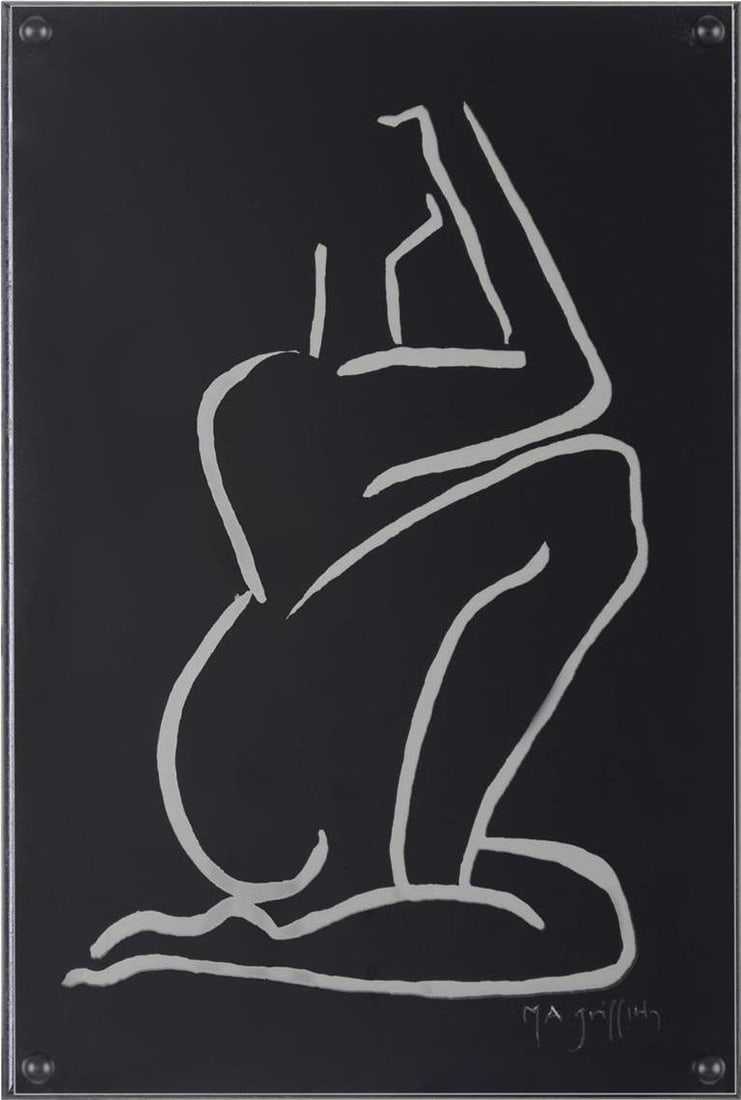 John-Richard Ebony Contour IV Acrylic Mirror Wall Art: John-Richard Ebony Contour IV Acrylic Mirror Wall Art Un-used modern art piece titled "Melissa Abide Griffith's Ebony Contour IV," featuring an acrylic mirror design in a black acrylic frame. Designed