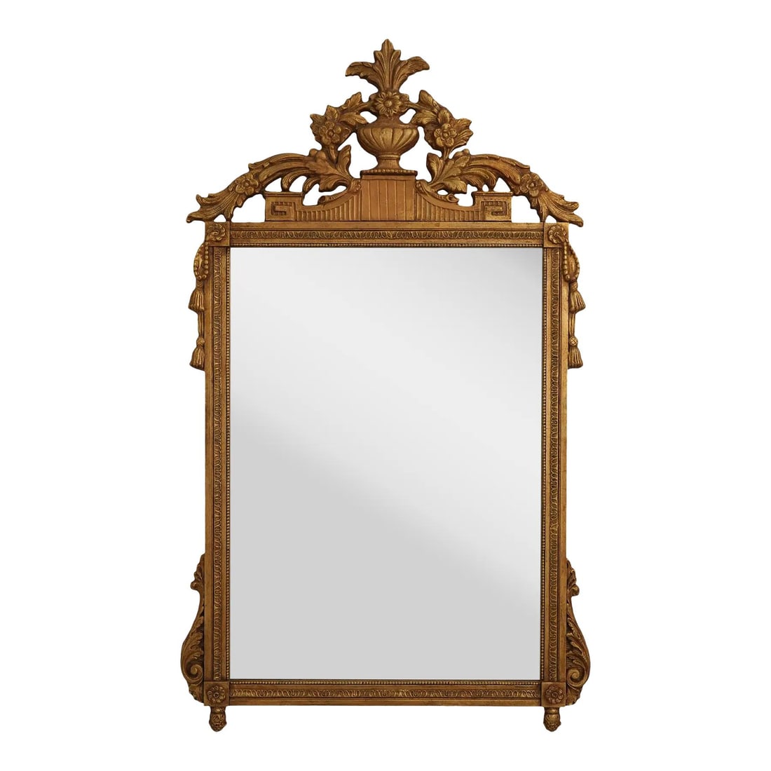 Friedman Brothers Model 6106 Gold Finish Beveled Mirror: Friedman Brothers Model 6106 Gold Finish Beveled Mirror This exquisite Friedman Brothers Model 6106 Urn Top Mirror features a stunning gold finish and beveled glass, showcasing traditional craftsmansh