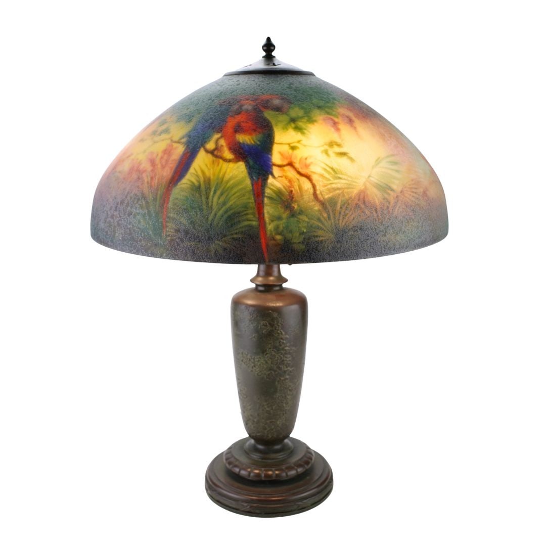 Handel Art Nouveau Birds of Paradise Bronze Glass Table Lamp (1 of 11)